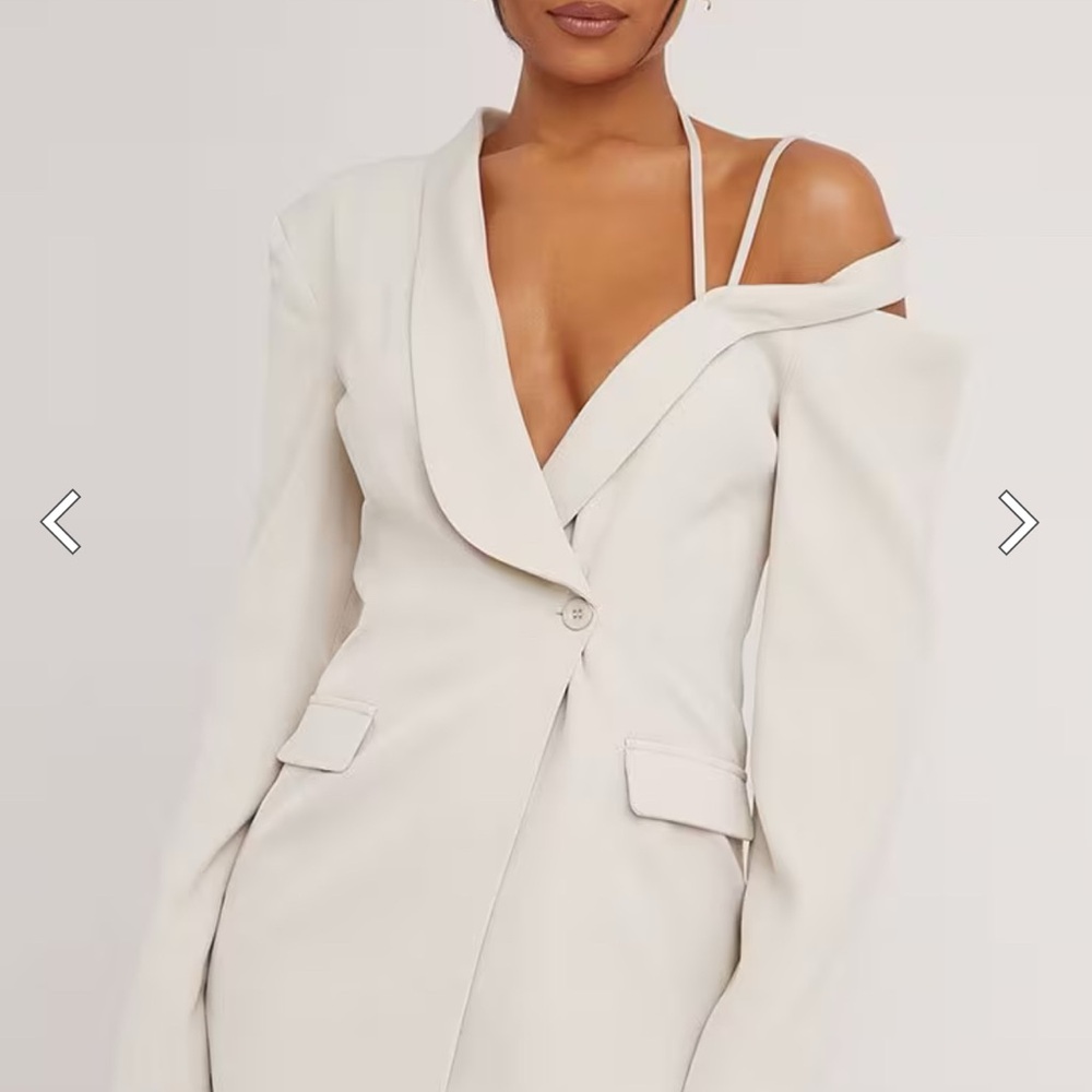 EGO Ivory Blazer Dress Cut Out Shoulder Mini Dress